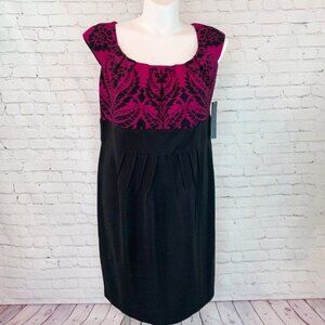 NWT LONDON TIMES WOMAN MAROON & BLACK SLEEVELESS DRESS - 16W